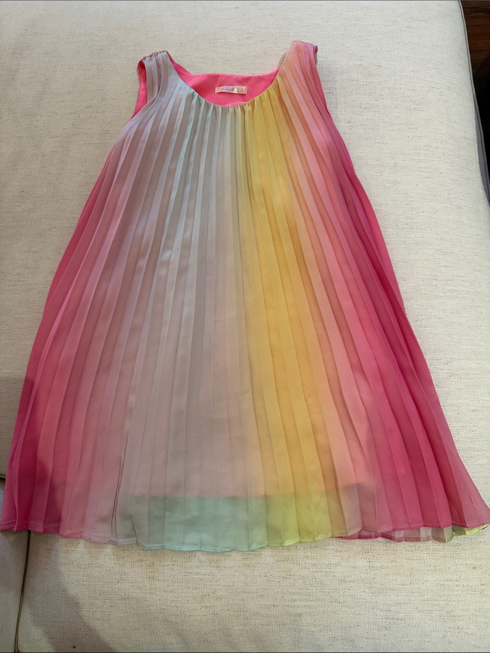 Billieblush Sleeveless Pleated Rainbow Gradient Dress - Pink Yellow Blue Green